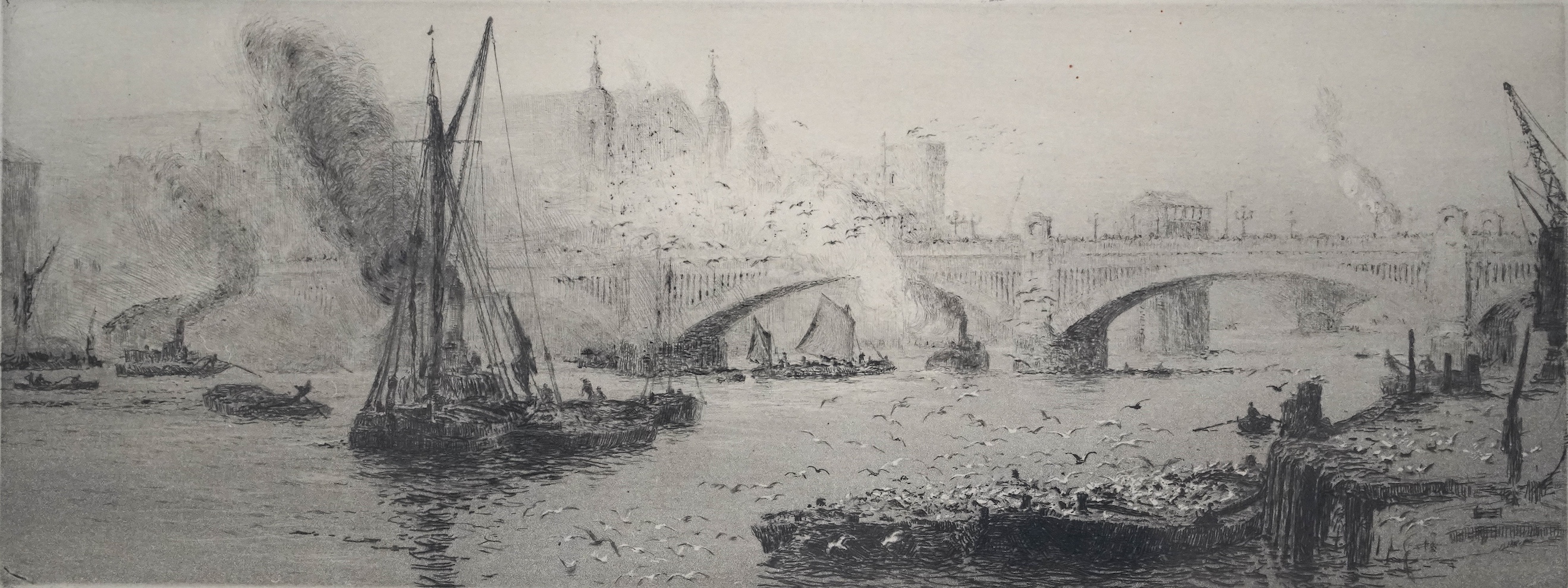 William Lionel Wyllie (1851-1931), etching, 'Southwark Bridge', signed and inscribed in pencil, 14 x 34cm